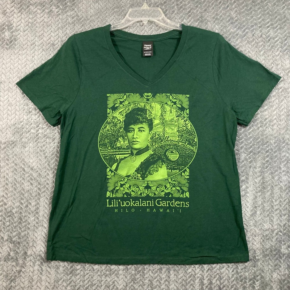 Hanes T-Shirt Womens XL Perfect-T Green Liliuokalani Gardens Hilo Hawaii